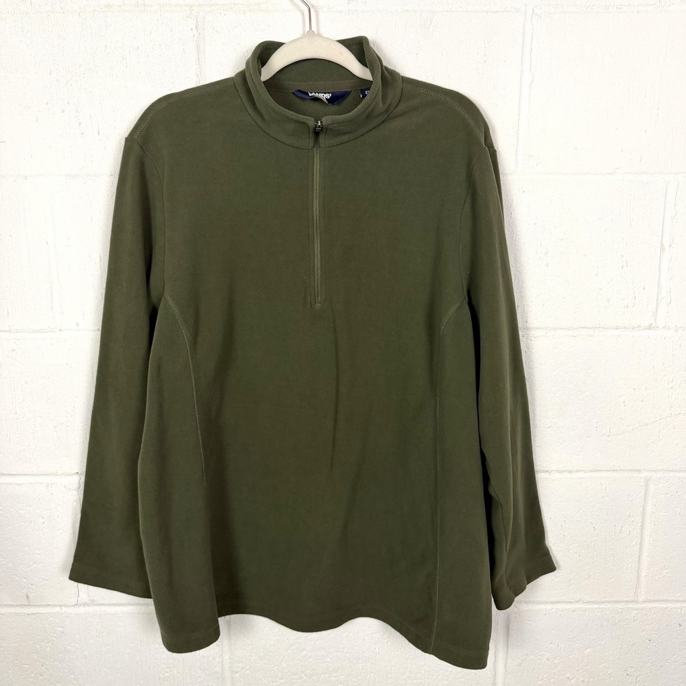 Lands End Womens Green 1/4 Zip Fleece Pullover Plus Size 2X Outdoor Cozy Layers
